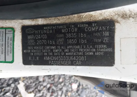 2003 Hyundai Elantra Gls/Gt из США, поврежденный, VIN KMHDN45D33U642081